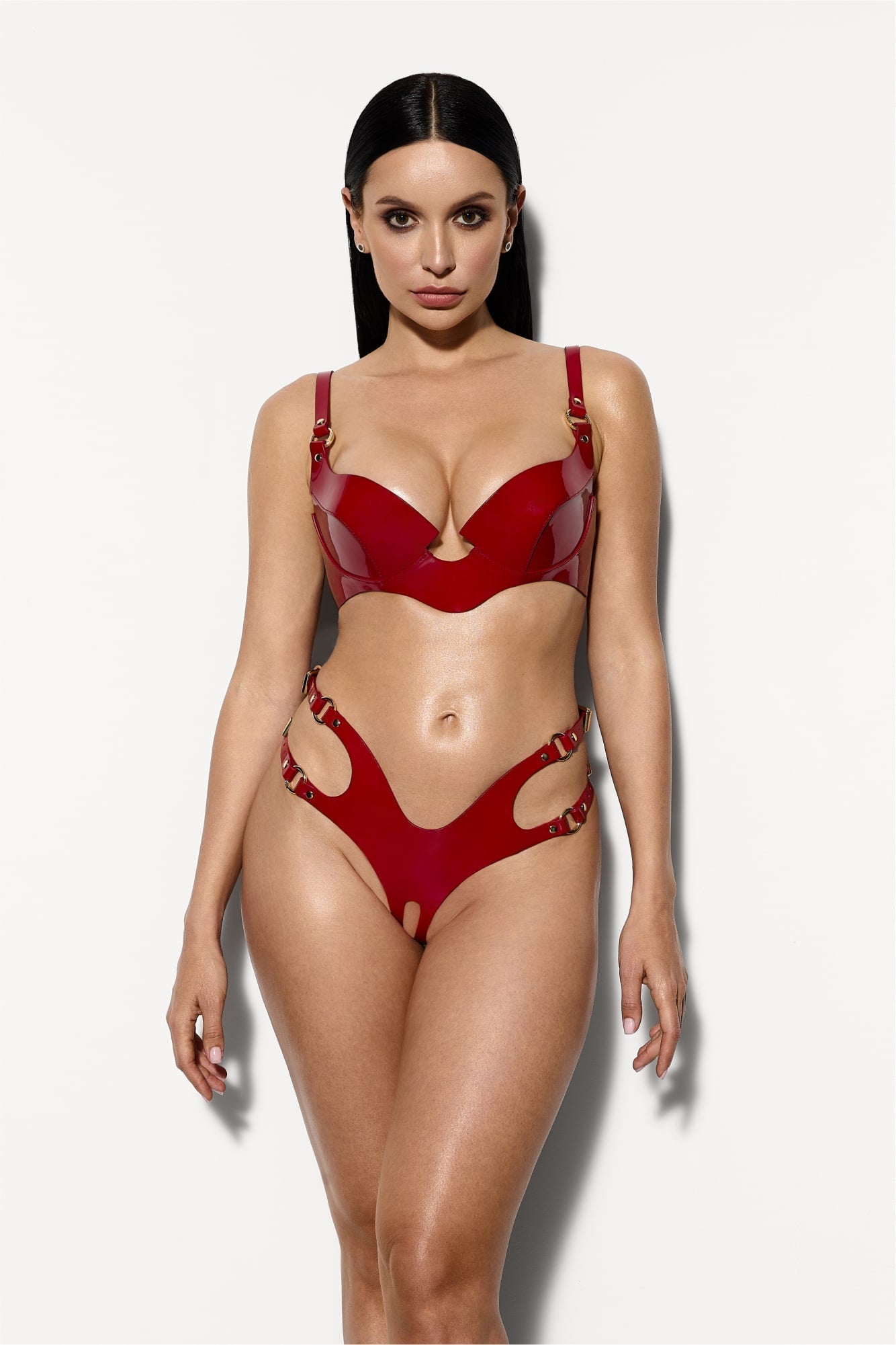 Sakura Lacquer Leather Bra in Red