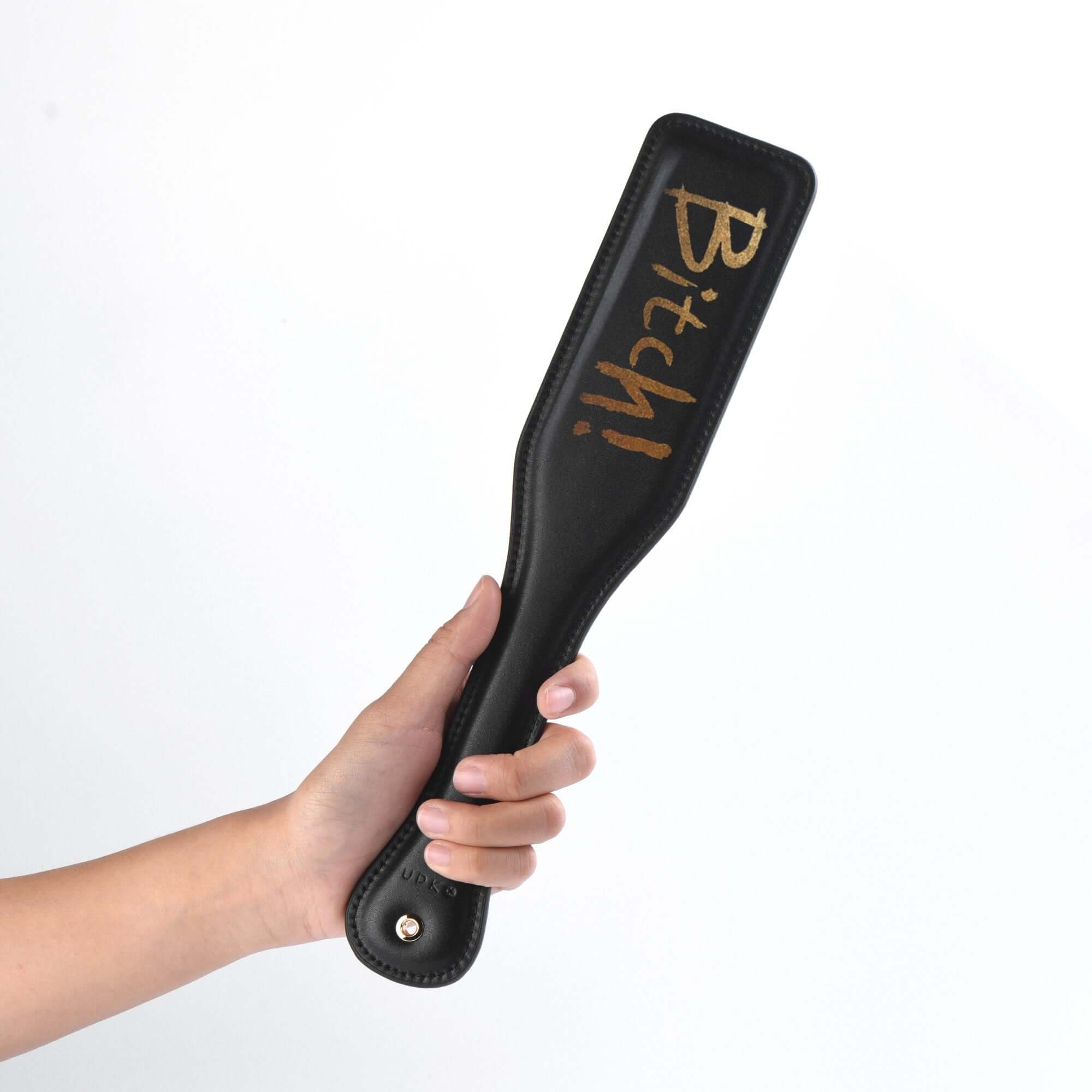 Bitch! Black Leather Spanking Paddle