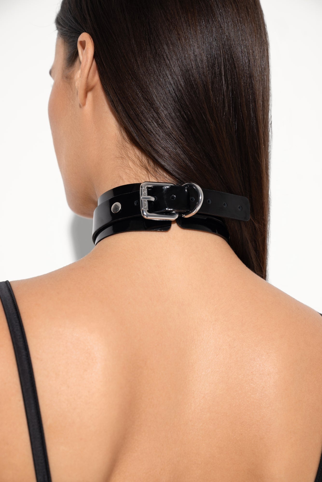 Lila Lacquer Leather Collar in Black